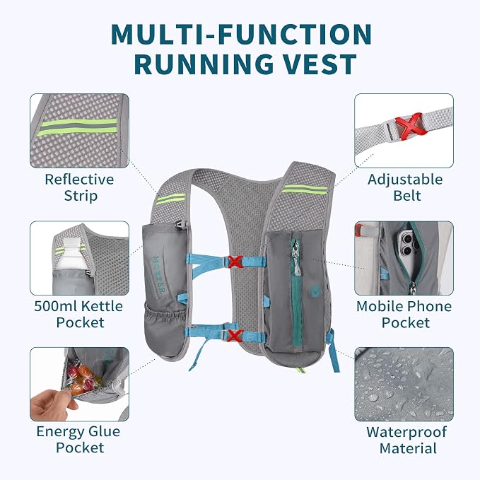 Running Hydration Vest with a 2L Water Bladder, Hydration Pack Lightweight Water Backpack for Running Hiking Cycling Marathon Trail Weekend Bags for Men Women