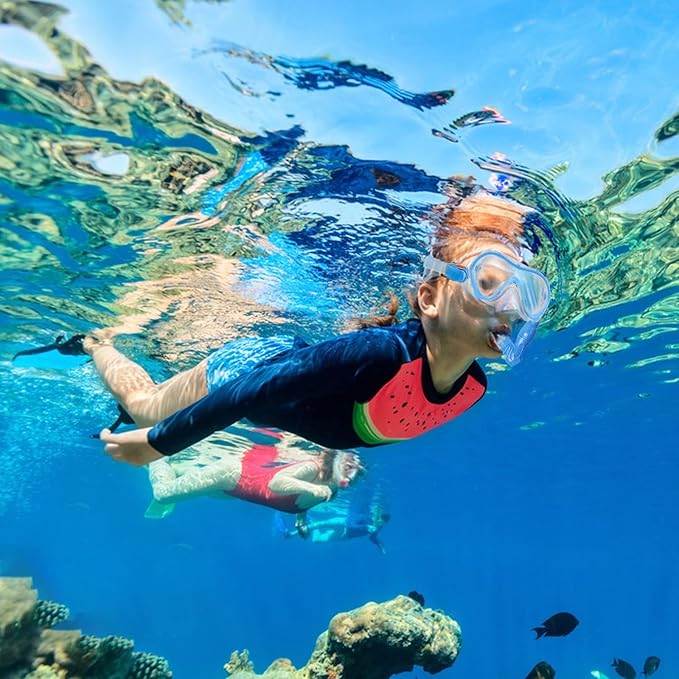 Kids Snorkeling Set - Adjustable Flippers + Panoramic Snorkel Mask + Dry Snorkel Tube + Travel Bags - Suitable for Kids & Juniors, Age 5-14