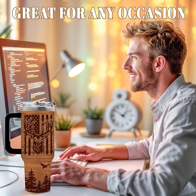 DUUV Hunting Tumbler 40oz, Insulated Hunting Gifts for Man Hunter | Deer Gift for Man Dad, Deer Cup, Hunting Deer Tumbler Leakproof, Fathers Day Ideal Gift, I'd Rather Be Hunting, 1 Pack