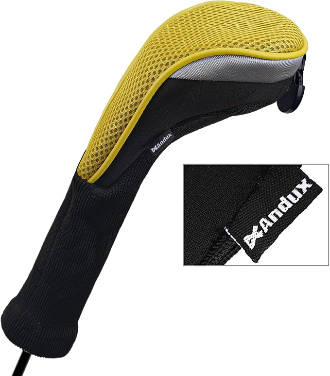 Andux 4pcs Long Neck Golf Hybrid Club Head Covers Dial No. Tag CTMT-02 | Mesh Breathable material | all the Same Size | Coloured Piping | Pull-On Closure