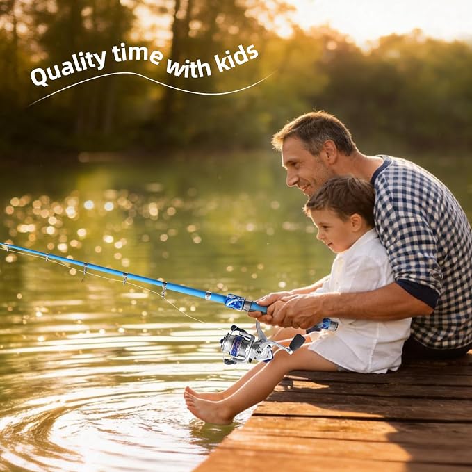 Portable Fishing Spinning Rod and Reel Combo Set Carbon Fiber Fluorescent Rod Tip, with Fishing Lures Line Carrier Bag Kits for Travel Surf Saltwater Freshwater