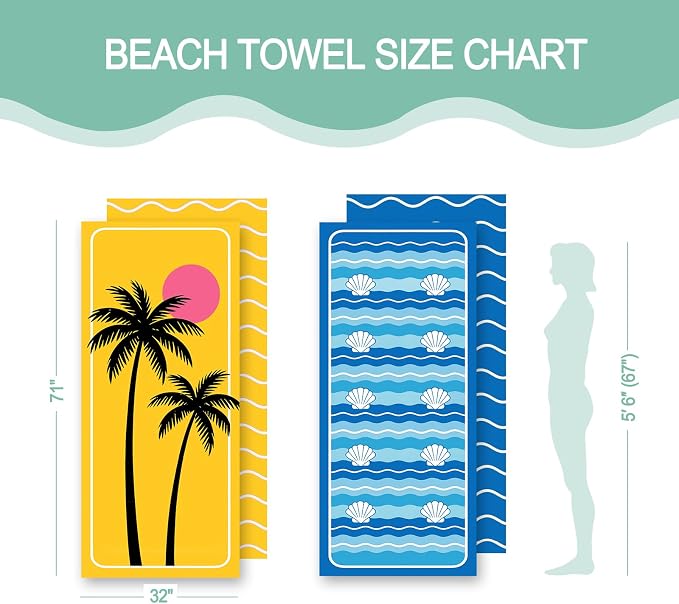 Eunzel 2 Pack Microfiber Beach Towel, Quick Dry Travel Towel Large Sand Free Towel for Beach, Camping, Swim Pool, Gym, Sports& Yoga 71"x32", Golden Coast/Azure Tide Set
