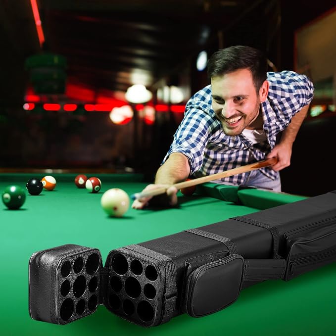 Deekin 3 x 6 Pool Stick Case Hard Billiard Cue Carrying Storage Pouch Table Accessories 9 Holes PU Bags with 2 Pieces Chalk Cubes
