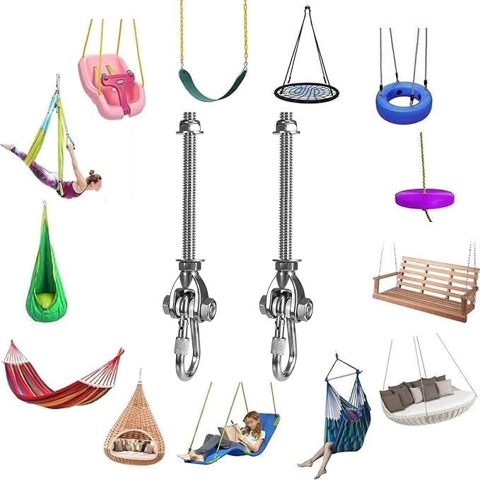 2 Heavy Duty Swing Hangers 180° Stainless Steel Swing Hooks 800LBS Capacity Playground Swing Seat Hardware Hammock Chair Porch Swing