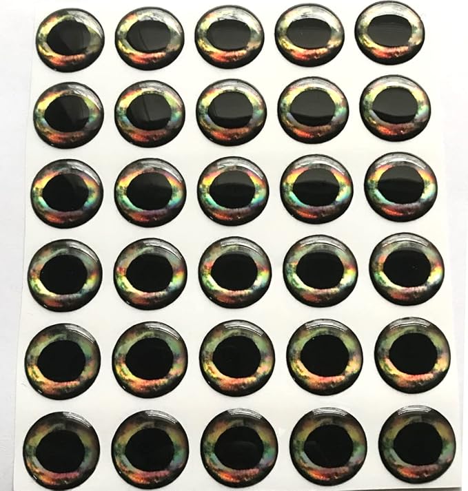 Brule 3-D Holographic Epoxy Fish Eyes (5mm-20mm) 60 Pack, Handpoured, Fishing Fly Tying Lures DIY Crafts