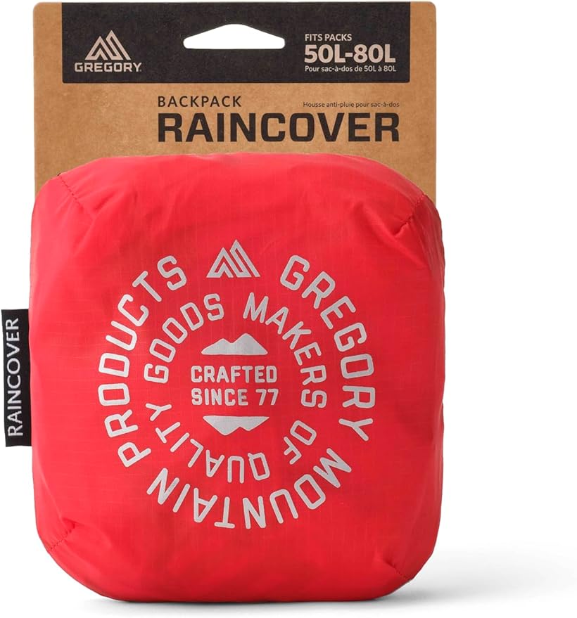 Gregory 50L-80L Waterproof Raincover for Backpacking/Hiking Bags, Beaming Red