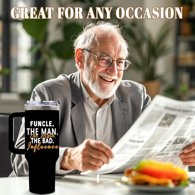 DUUV Uncle Gifts from Niece Nephew, Fun Uncle Birthday Gifts for Men, The Man The Myth The Bad Influence Uncles Tumbler 40 Oz, Father's Day Birthday Gifts for Uncles, 1PCS