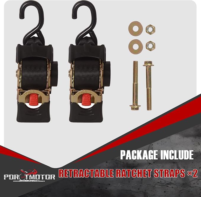 2 Pack Bolt-On Retractable Ratchet Straps (2" x9'), 3000LBS Break Strength Transom Tie Down Straps Fresh Water Compatible Trailer Straps for Boats, Jet Skis, Motorcycles, ATVs, Cargo