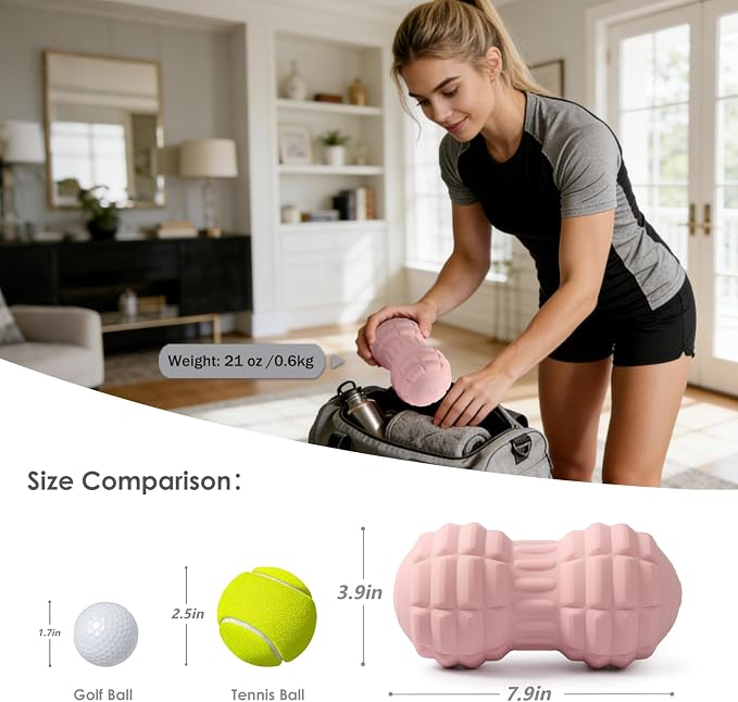 Silicone Vibrating Peanut Massage Ball Roller, Water Resistant Electric Double Lacrosse Massage Ball with 4 Intensities for Muscle Tightness, Deep Tissue Massager for Foot, Back, Hip (Pink)