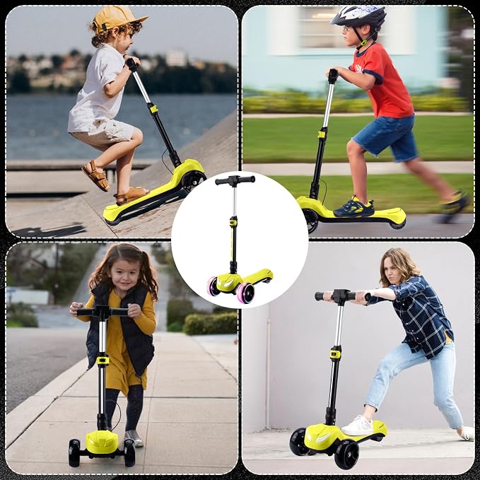 Electric Scooter for Kids w/150W Powerful Motor, Thumb Throttle, LCD Screen, Bluetooth, Light-Up Stem Deck & Wheels, 3 Adjustable Heights, 5MPH Safe Speed, 3 Wheel Electric Scooter for Kids