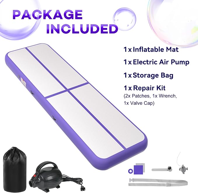 Inflatable Air Gymnastics Tumbling Mat 6ft 10ft 13ft 16ft 20ft, Air Tumble Track Mat 4/8 inches Thickness with Electric Air Pump for Home Use Training Cheerleading Yoga Water Beach Park