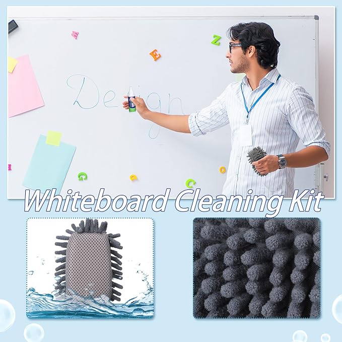 Fuyoooo 6 Pack Whiteboard Cleaner 3.4 Fl oz White Board Cleaning Spray Dry Erase Board Cleaner with Microfiber Shag Whiteboard Eraser Removes Stubborn Marks from Chalkboard(Grey)