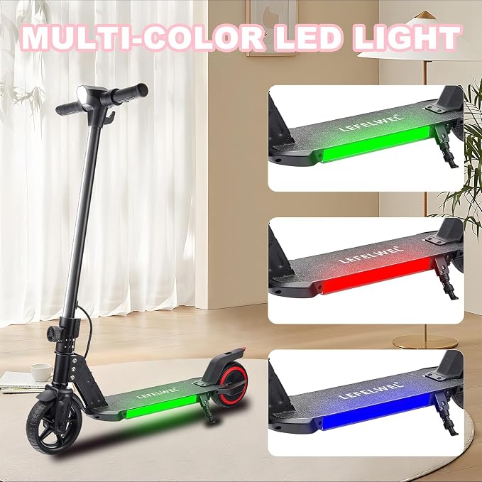 Electric Scooter for Kids Ages 6-12, 150W Motor, 4/7/11 Mph, 60 mins Ride Time, Adjustable Speed, LED Display, Colorful Lights, Electronic Brake, Foldable Kids Electric Scooter,UL2272 Certified(Black)