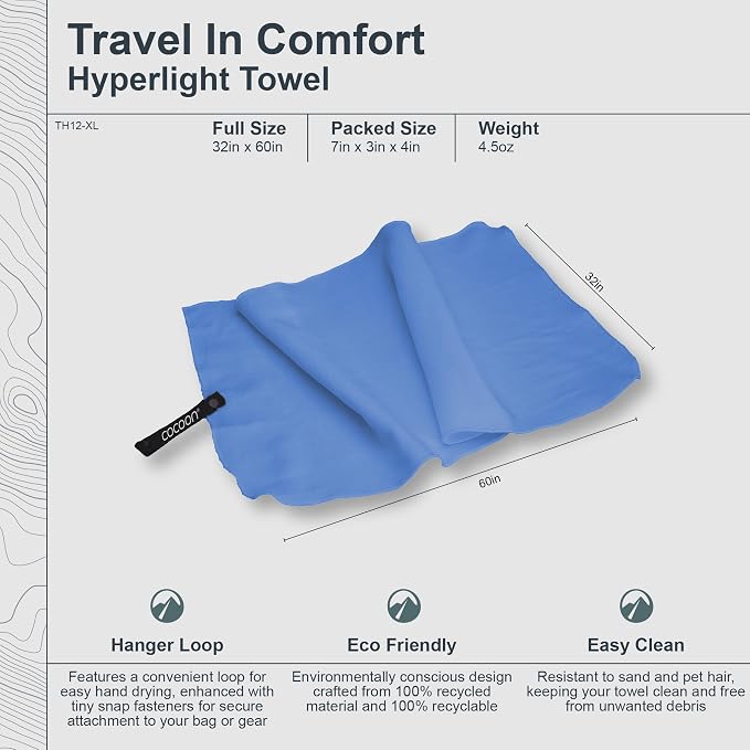 COCOON - Premium - Hyperlight Towel - Blue Lagoon - Extra Large