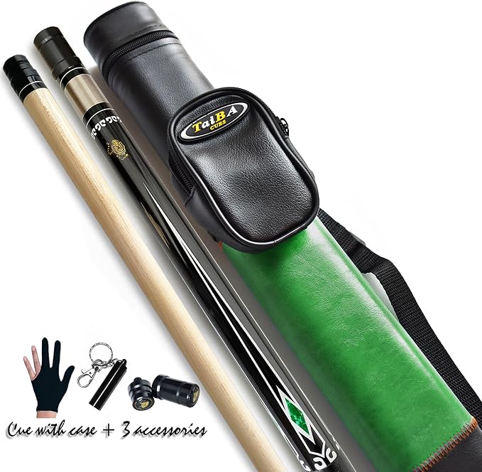 Tai ba cues 2-Piece Pool cue Stick + Hard Case, 13mm Tip, 58", Hardwood Canadian Maple Professional Billiard Pool Cue Stick 18,19,20,21,22 Oz Pool Stick (Selectable)-Blue, Black, Red, Gray, Green