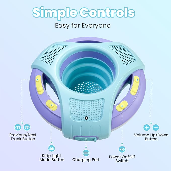 Mambobaby Floating Bluetooth Speaker with Collapsible Cup Holder, IPX7 Waterproof Shower Speaker with 360° Sound & LED Lights, Pool, with Versatile Hanging Strap, Great Gift for All Ages(Blue Purple)