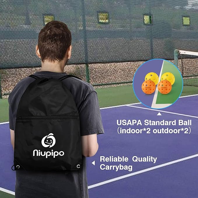 niupipo Pickleball Paddles Set of 2 or 4, USAPA Approved Fiberglass Pickleball Paddle Set with Balls and Bag, Polypropylene Honeycomb Core, Lightweight Pickleball Paddles for Beginners Men Women