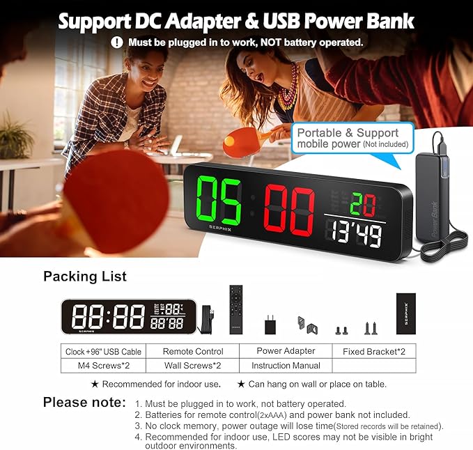 15.2" Digital Scoreboard Clock with Countdown Timer, Variable LED Color, Tabletop Electronic Scoreboard with Remote, Score Keeper for Games/Corn Hole/Volleyball/Table Tennis Sports