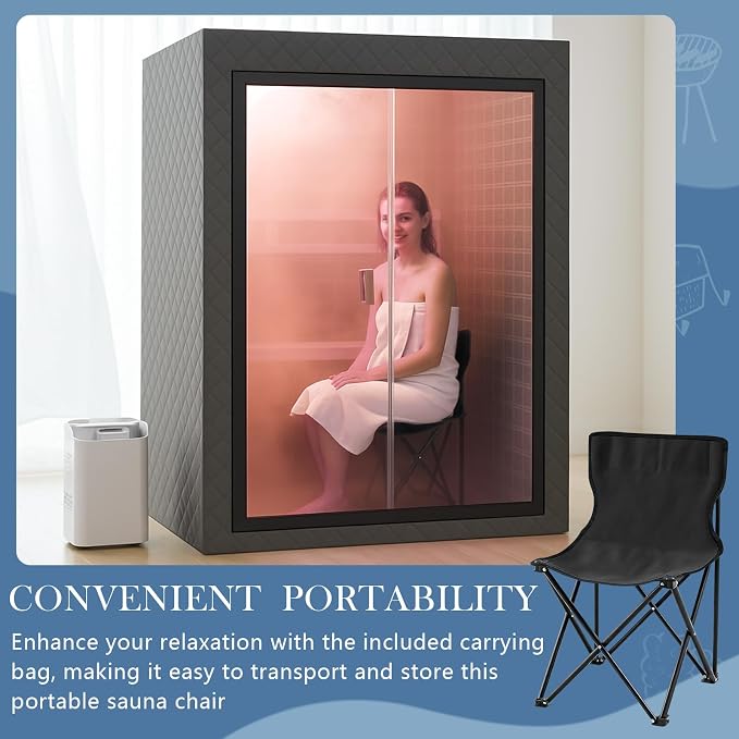 Cinnvoice 2 Pcs Portable Sauna Chair Fast Folding, Lightweight Compact Chairs with Carrying Bag for Outdoor Travel Beach Picnic Festival Camping Fishing Hiking Backpacking (Black)