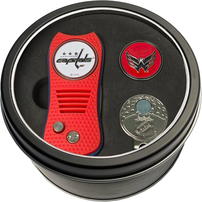 Team Golf NHL Gift Set Switchblade Divot Tool, Cap Clip, & 2 Double-Sided Enamel Ball Markers, Patented Design, Less Damage to Greens, Switchblade Mechanism