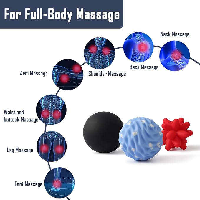 3-Piece Silicone Massage Ball Set for Deep Tissue and Trigger Points - Lacrosse Massage Balls for Myofascial Release, Muscle Knots & Plantar Fasciitis (Silicone Full-Body Recovery Set)