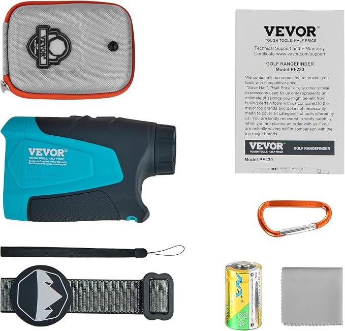 VEVOR Golf Rangefinder, Laser Golfing Hunting Range Finder, 6X Magnification Distance Measuring, Golfing Accessory with High-Precision Flag Lock, Slope Switch, Continuous Scan, and Batteries