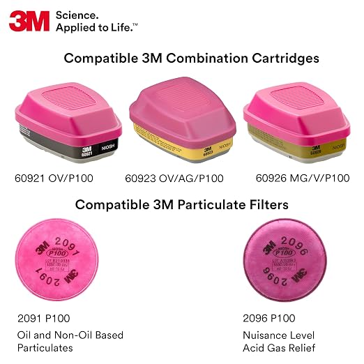 3M Full Facepiece Reusable Respirator 6700, NIOSH, Large Lens, ANSI High Impace Eye Protection, Silicone Face Seal, Four-Point Harness, Comfortable Fit, Painting, Dust, Chemicals, Small