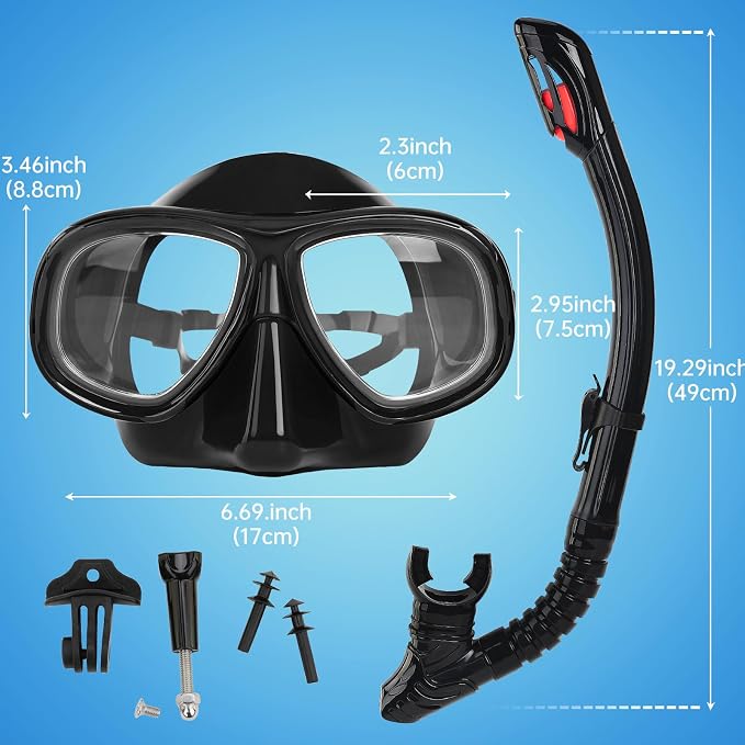 Nearsighted Snorkeling Gear for Adults Youth, Professional Shortsighted Full Dry Top Silicone Snorkel Set, Anti-Fog Diving Mask with Detachable Camera Mount for Scuba Diving, Spearfishing, Freediving