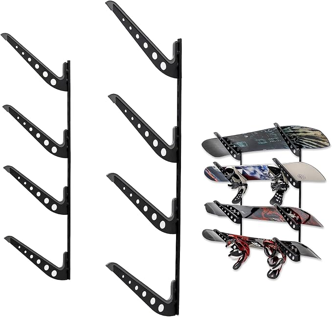 StoreYourBoard Ski & Snowboard Rack, Adjustable Wall Mount Rack Storage System for 4 Boards, Heavy-Duty Garage Wall Organizer for Ski & Snowboards (Snowboard - Black)