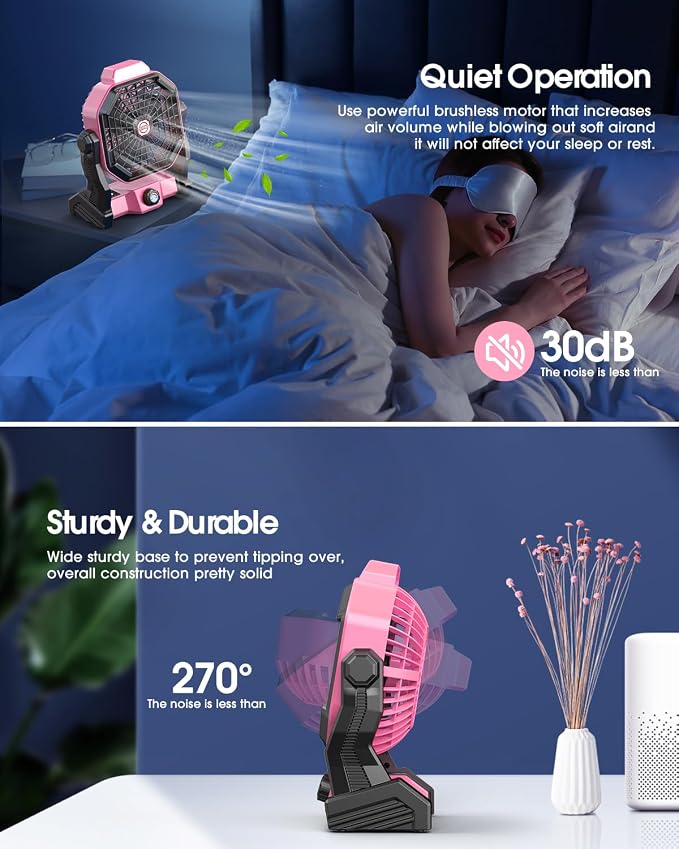 Solar Powered Fan,【Max 60H Runtime】Rechargeable Solar Camping Fans & Led Lantern,8-inch Portable Fan with Solar Panel,Battery Operated Powered Outdoor Tent Fans for Camping Essentials Accessories