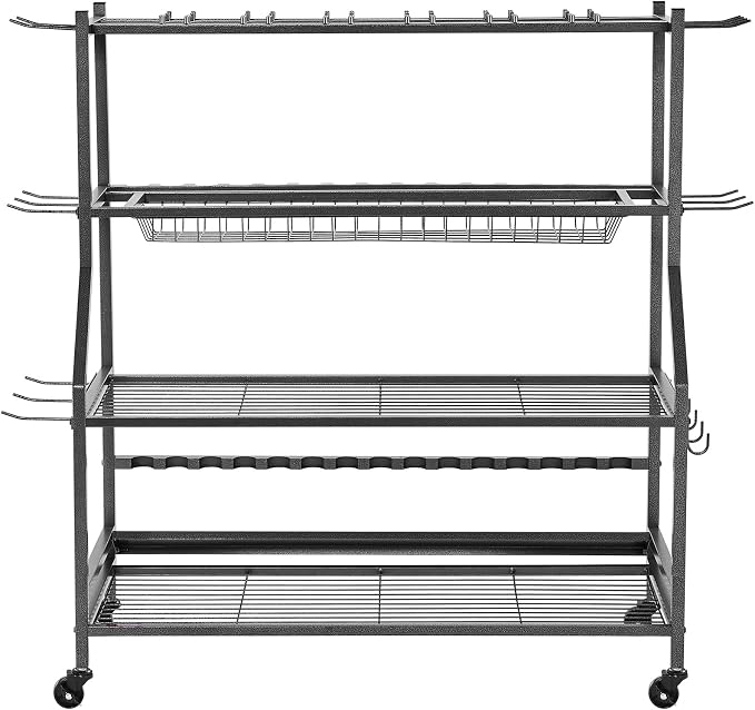 VEVOR Fishing Rod Holder for 15-Rods, Mobile Fishing Pole Rack Cart with Wheels, Fish Gear Equipment Organizer for Garage Home Indoor Use, for Tackle Box Reel Accessories Storage, Gifts for Men