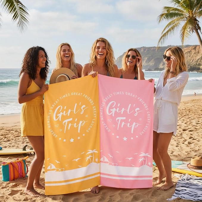 Patelai 6 Pcs Girls Trip Beach Towels Girls Trip Gifts Lightweight Microfiber Oversized 35 x 70 Inches Towels Quick Dry Colorful Easy Pack for Swimming Pool Camping Women Adult Vacation (Novelty)