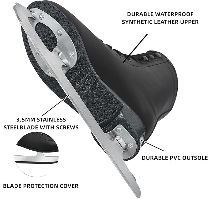 Nattork Womens Figure Ice Skates,Ice Skates with Stainless Steel Blade,Lace Up Figure Skate Ice Hockey Skates for Outdoor,Ice Skate Shoes for Women Size 6 7 8 9 10 11