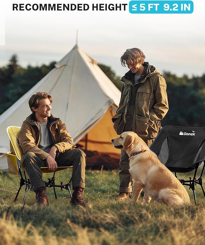 Gonex Portable Camping Chair, The 5th Gen Ultralight Compact Backpacking Foldable Lightweight Folding Chair for Outdoor Camp Hiking Beach Picnic Concert, Supports 330lbs (Black, 1 PCS)