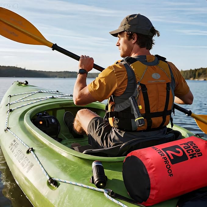 Boat Safety Kit Boat Essentials Kit Include 2L Waterproof Dry Bag LED Flashlight Survival Whistle Float and Line Emergency Set for Kayaks Canoe Sailboat Paddle Board