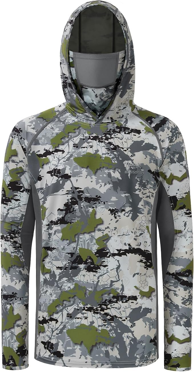 BASSDASH Men's UPF 50+ Camo Long Sleeve Hunting Fishing Hoodie Shirt