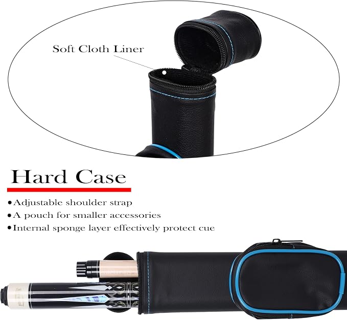Pool Cue Stick with Hard Case Hardwood Canadian Maple Professional Billiard Pool Stick 58" 2-Pieces 19/20oz Pool Stick Set