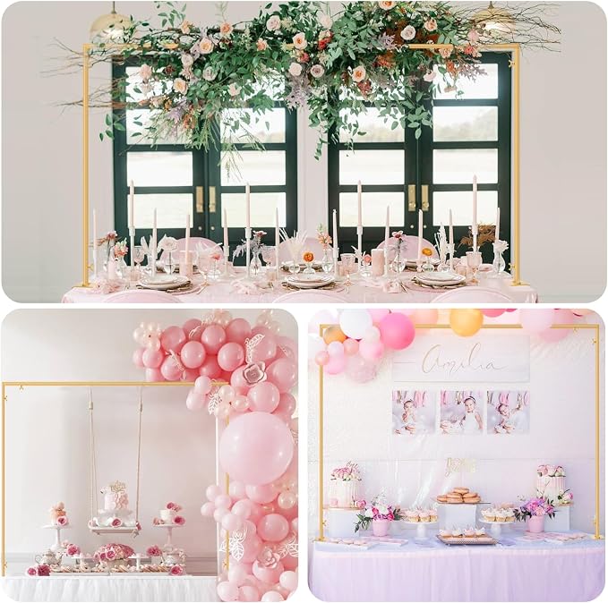 ParseBio Over The Table Rod Stand with Clamps Adjustable 31"-110'' Length 31"-64" Height Gold Table Balloon Arch Stand with Storage Bag, For Valentines Day Party Wedding Anniversary Decoration