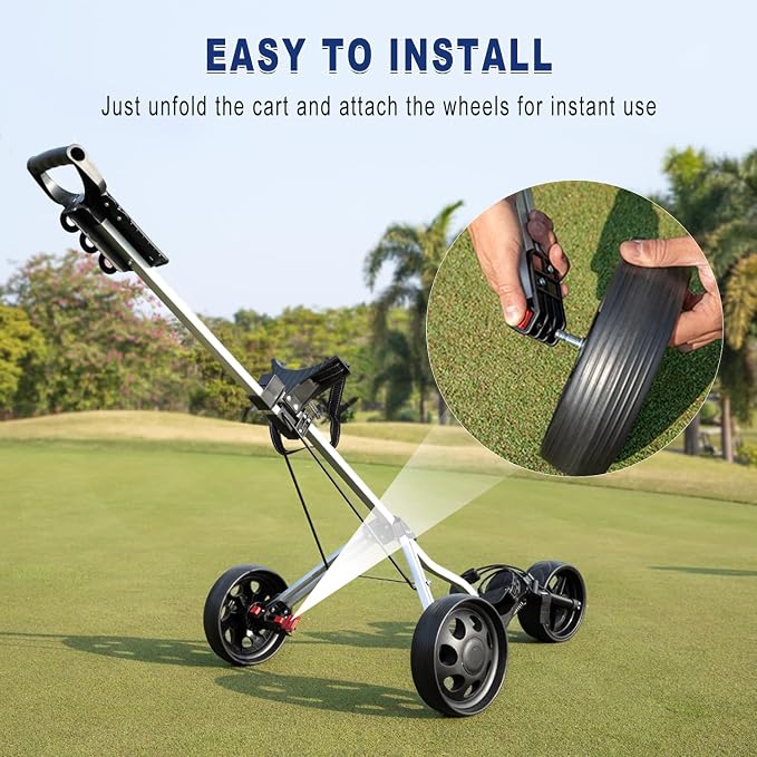 PGM Foldable Golf Push Pull Cart for Stable and Durable with Foot Brake, Lightweight Walking Cart with 3 or 4 Wheels for Courses and Players