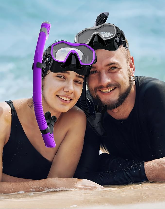 Snorkeling Gear for Adults Kids, Dry-Top Snorkel Set, 180°Panoramic Wide View Diving Mask Breathing Freely Snorkel Mask for Snorkeling Scuba Diving Swimming Travel