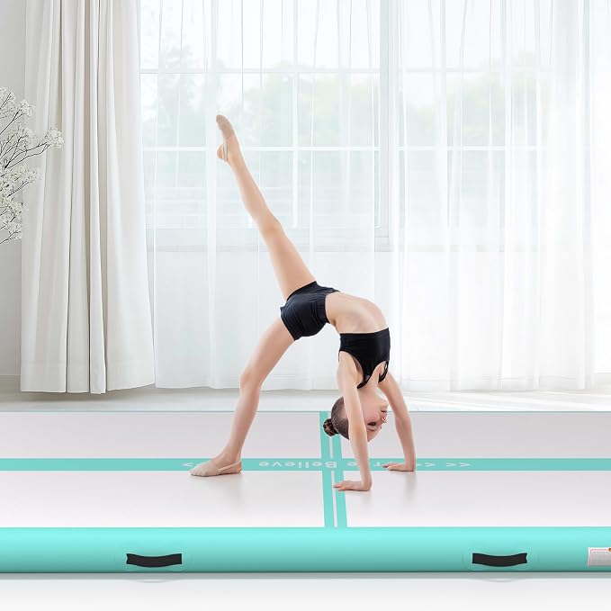 Pink Gymnastics Mat Inflatable Tumble Track Mats 10/13/16/20ft Training Mats for Home Air Mat for Kids with Pump 4”/6” Thick for Cheerleading/Yoga/Exercise/Parkour/Beach/Park/Water