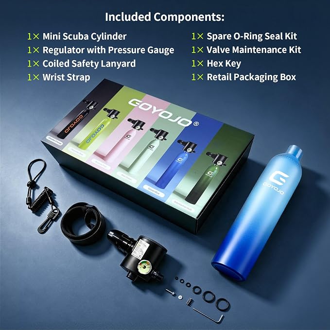 GOYOJO Mini Scuba Tank with DOT Certified, Portable Scuba Diving Kit with Optional Snorkel Mask Combo, Refillable Emergency Backup Pony Bottle for Snorkeling, Underwater Breathing, Training