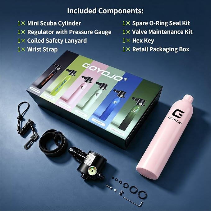 GOYOJO Mini Scuba Tank with DOT Certified, Portable Scuba Diving Kit with Optional Snorkel Mask Combo, Refillable Emergency Backup Pony Bottle for Snorkeling, Underwater Breathing, Training
