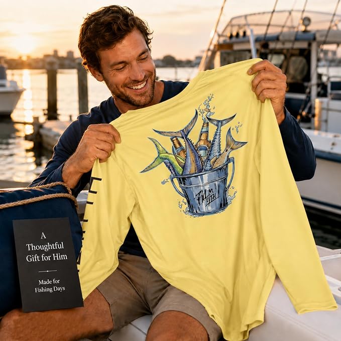 Palmyth Fishing Shirts for Men Long Sleeve UPF 50+ T Shirt Sun Protection | Quick Dry, Sun Protection, Myth-Cool Fabric, Fish Print, Moisture Wicking, Stretchy, Breathable, Fishing,Boating,Outdoor Wear