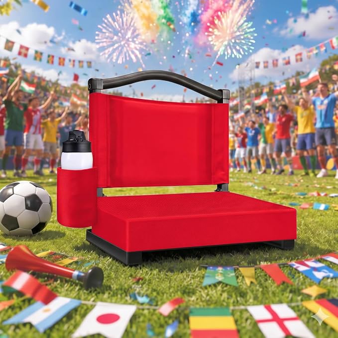 Fragess Bleacher seat, Stadium Seats with Back Support and Thick Cushion, Bleacher Chairs with Shoulder Strap and Side Pocket, Stadium Seat for Bleachers, Perfect for Sports Events(RED)
