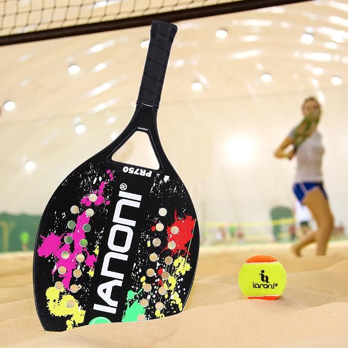 ianoni Beach Tennis Racket,Carbon Fiber Grit Face with EVA Memory Foam Core Beach Tennis Racket