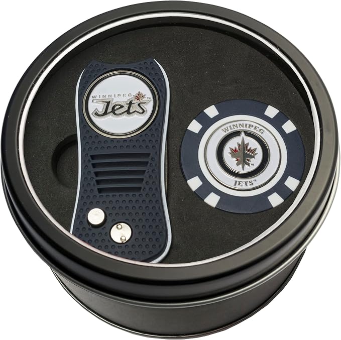 Team Golf NHL Gift Set Retractable Divot Tool & Chip, Includes 2 Double-Sided Enamel Ball Markers, Patented Design, Less Damage to Greens, Retractable Mechanism