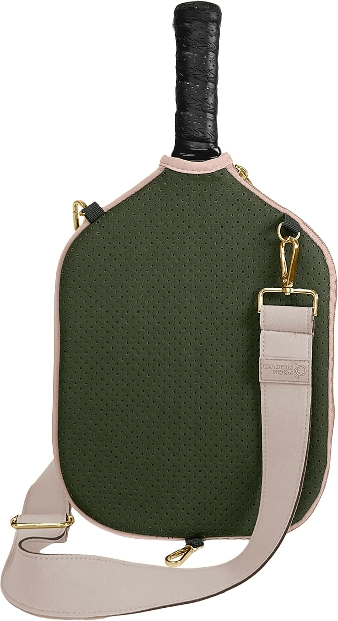 Posh Pickler Crossbody Neoprene Pickleball Bag - Paddle Cover with Adjustable Strap, Built-in Pocket for Essentials, Carabiner Fence Clip, Add-On Ready D-Rings, and Durable Design for Everyday Use