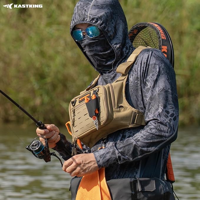 KastKing Bait Boss Water-Resistant Fishing Chest Pack With EVA Zip-Down Workstation, MOLLE Storage, Adjustable Chest Straps