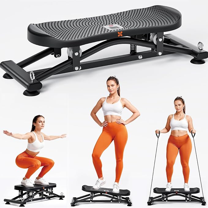 Balance Board for Adults, Rocking Stepper with Resistance Bands, Portable Wobble Board with LCD Monitor, 300 lbs Capacity Ski Trainer for Full Body Workout at Home Gym